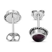 6pairs, Garnet Round Stud Silver Earrings - e369